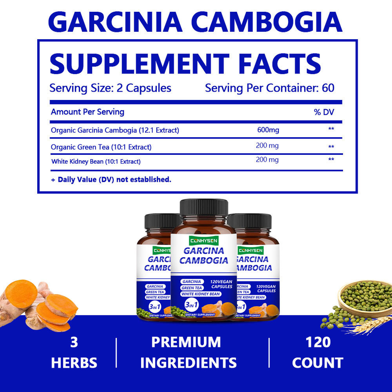 Капсулы Garcinia Cambogia для частных марок. Комплексная добавка 3-в-1 поддерживает баланс тела с зеленым чаем