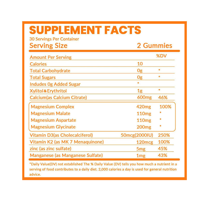 OEM Органические фруктовые жевательные конфеты без сахара для взрослых, мужчин и женщин, содержащие кальций, железо, цинк, селен, витамин D3 и K2